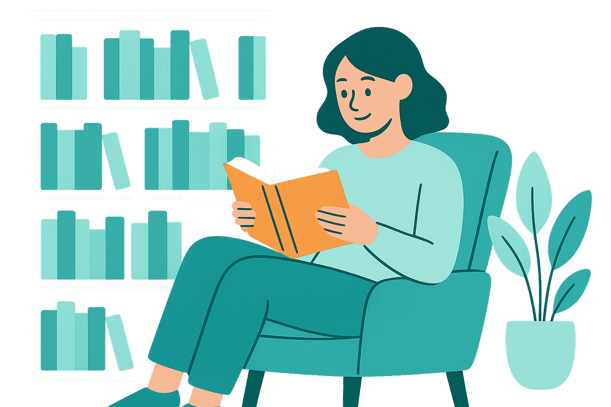 Person reading in library