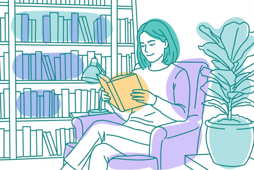 Person reading in library